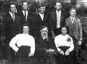  Dr. David Morgan Addington family,   Back Row: left to right] David, Fred, Charlie, Ed and Roy[Front Row: left to right] Abbie (Yates), Dr. David M. and Louella Jane    David Morgan Addington (9 Feb 1853-7 May 1933) was the s/o Absalom Morgan Addington (1824-1913) and his wife Martha Jane Boyd,  gs/o Morgan Addington (?-1842) and his wife Jane Mendenhall, ggs/o John Addington, Jr. (1777-1857) and his wife Rebecca ?, gggs/o John Addington (1745-1833) and his second wife Elizabeth Heaton, ggggs/o Henry Addington (c1720-1787) and his wife Sarah Burson 